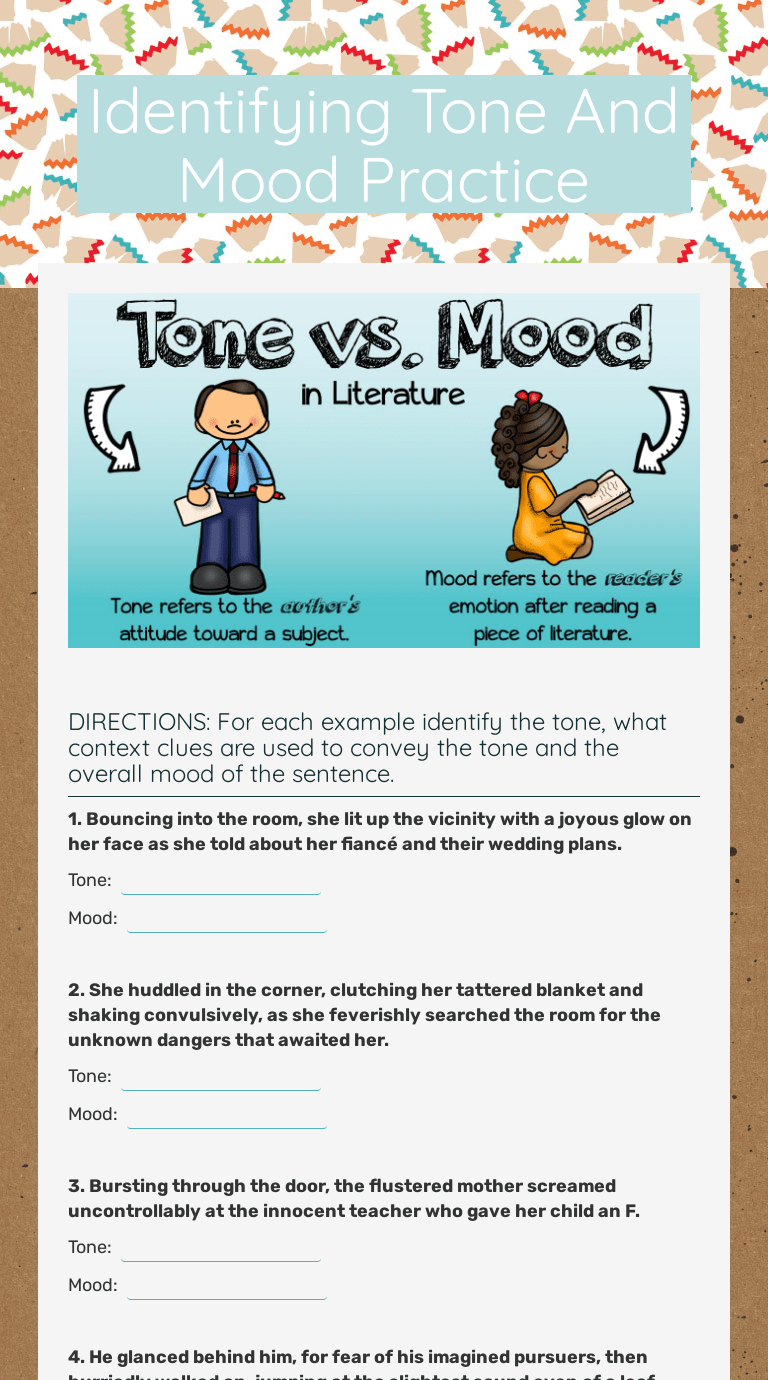 Identifying Mood And Tone Worksheets