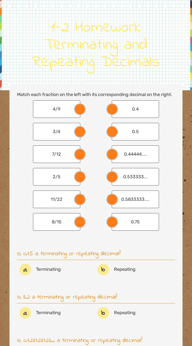 Terminating And Repeating Decimals Worksheet