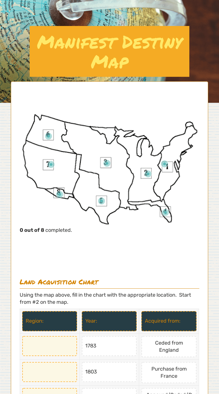 Manifest Destiny Map | Interactive Worksheet by Janna Arkow | Wizer.me