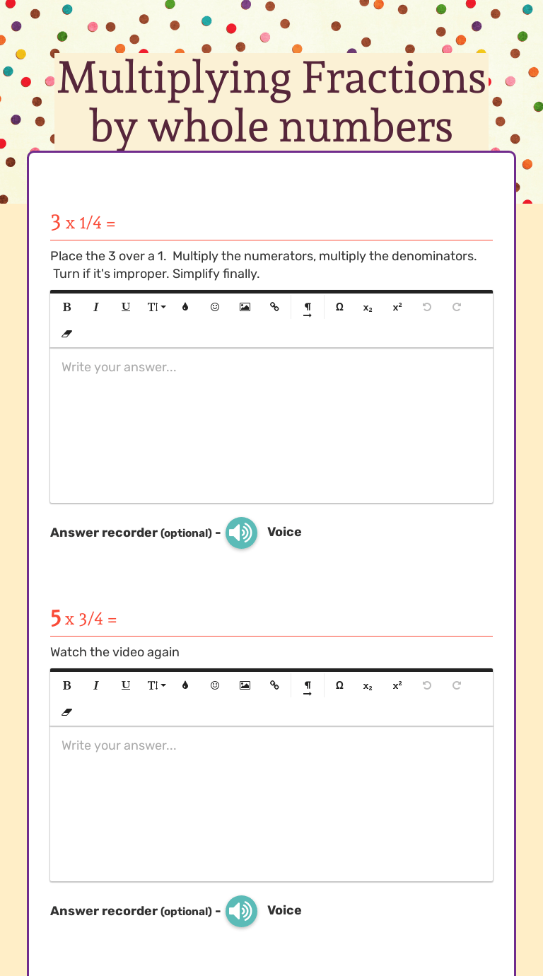 Multiplying Fractions by whole numbers Interactive