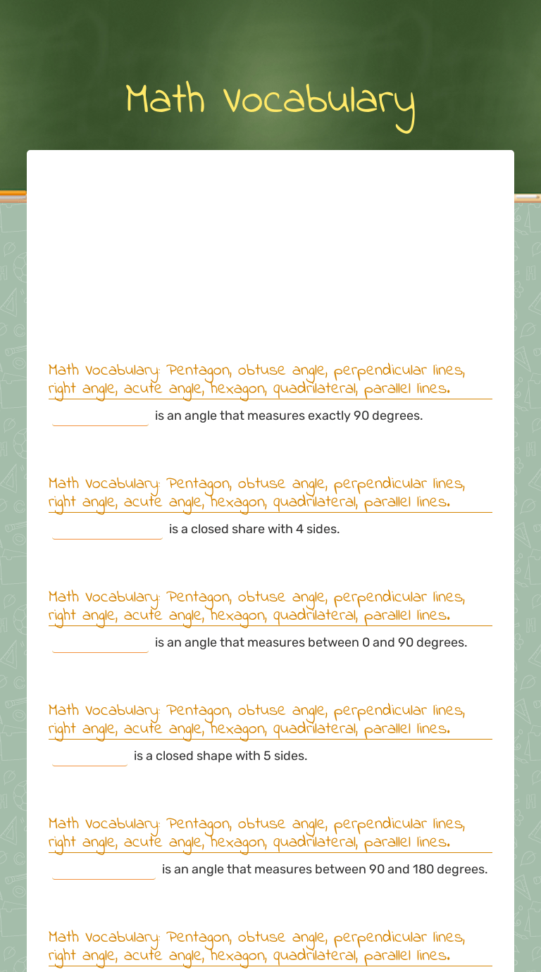 Math Vocabulary Interactive Worksheet Wizer.me