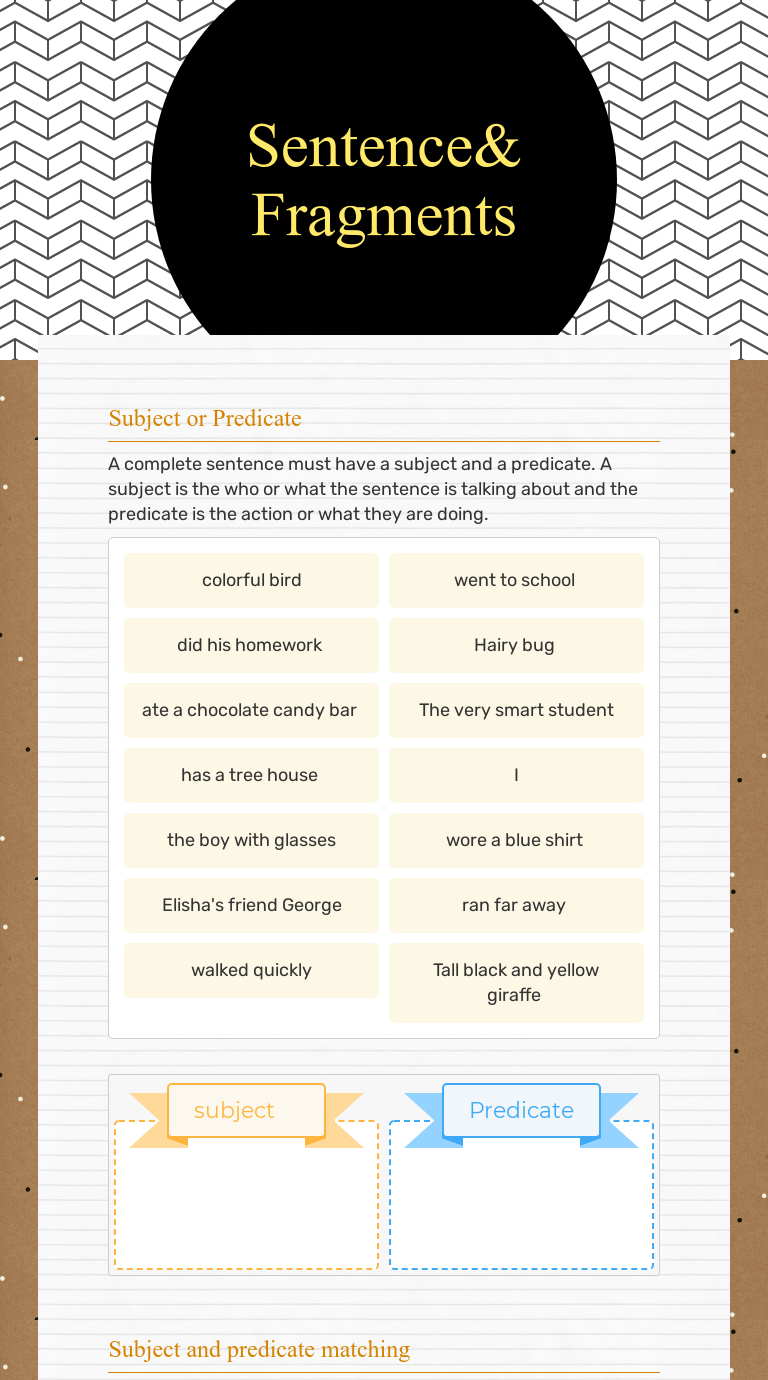 Sentence& Fragments | Interactive Worksheet by Kim Rust | Wizer.me