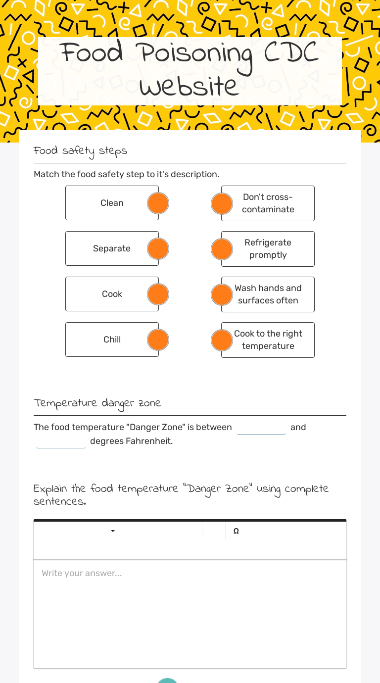 Food Poisoning CDC Website Interactive Worksheet by Rebekah Lightsey Wizer.me