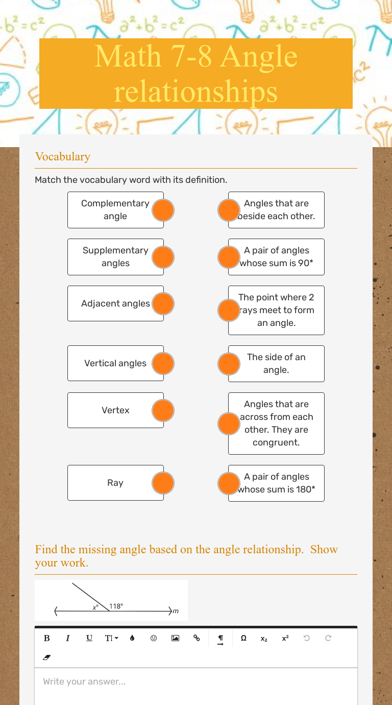 Math 78 Angle relationships Interactive Worksheet by Einav Cohen