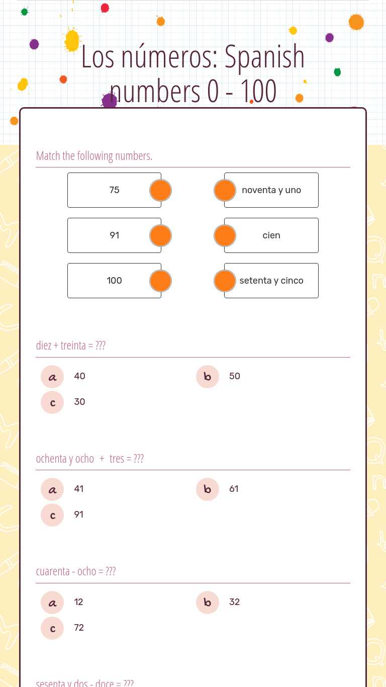 Los números Spanish numbers 0 100 Review Interactive Worksheet by