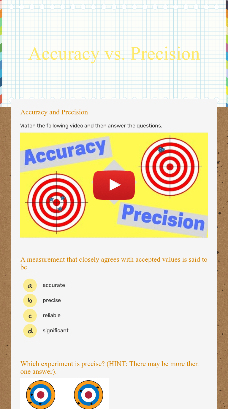 Accuracy vs. Precision | Interactive Worksheet by Jarred Nusz | Wizer.me