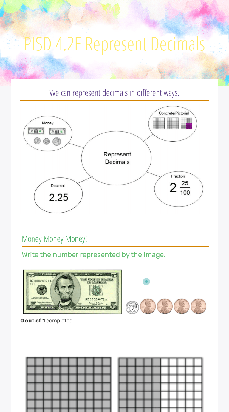 PISD 4.2E Represent Decimals Interactive Worksheet by Katherine