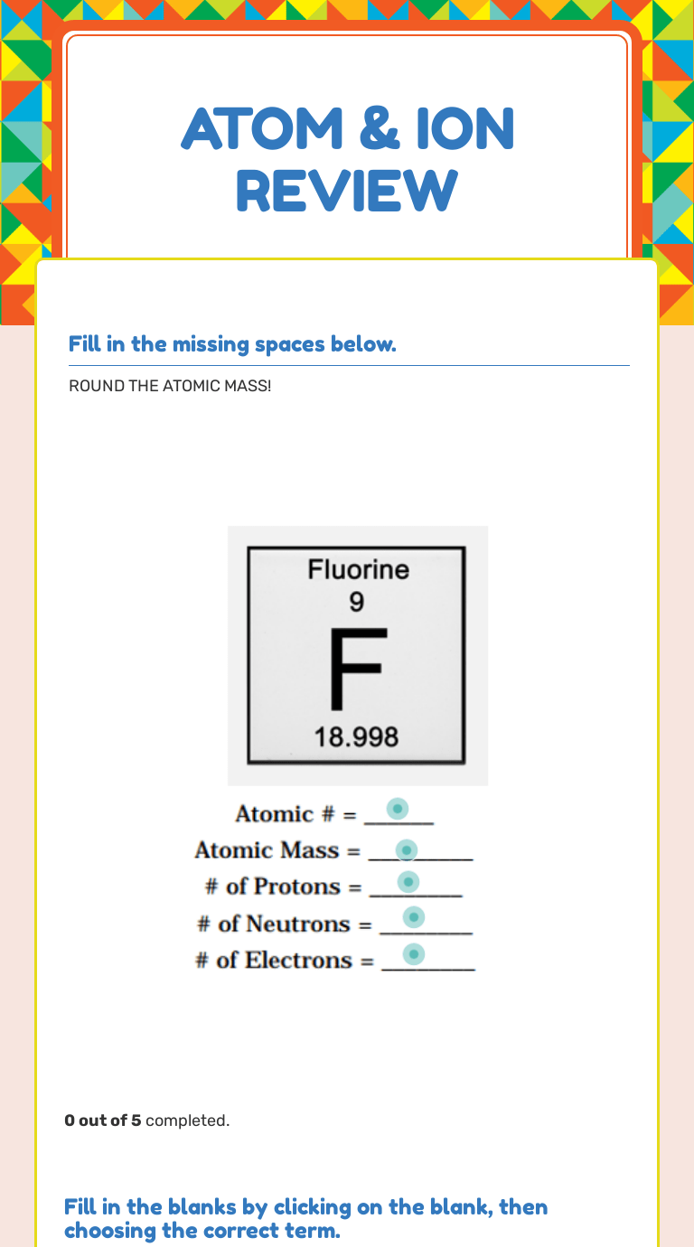 Atom & Ion Review Interactive Worksheet by Taylor Wizer.me