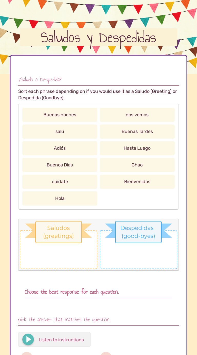 Saludos y Despedidas Interactive Worksheet by sra Fuentes Wizer.me