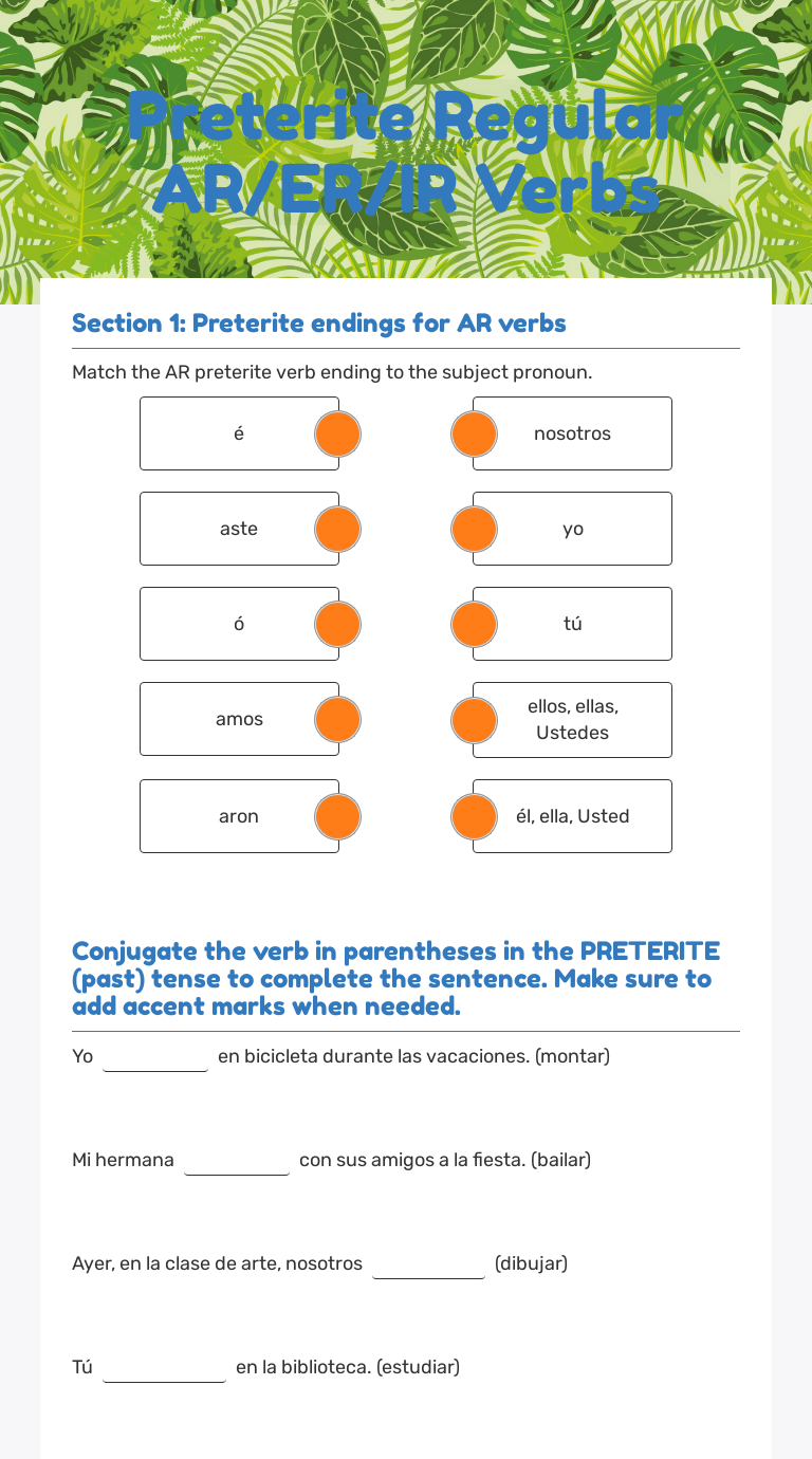 Preterite Regular AR/ER/IR Verbs | Interactive Worksheet by Stacey