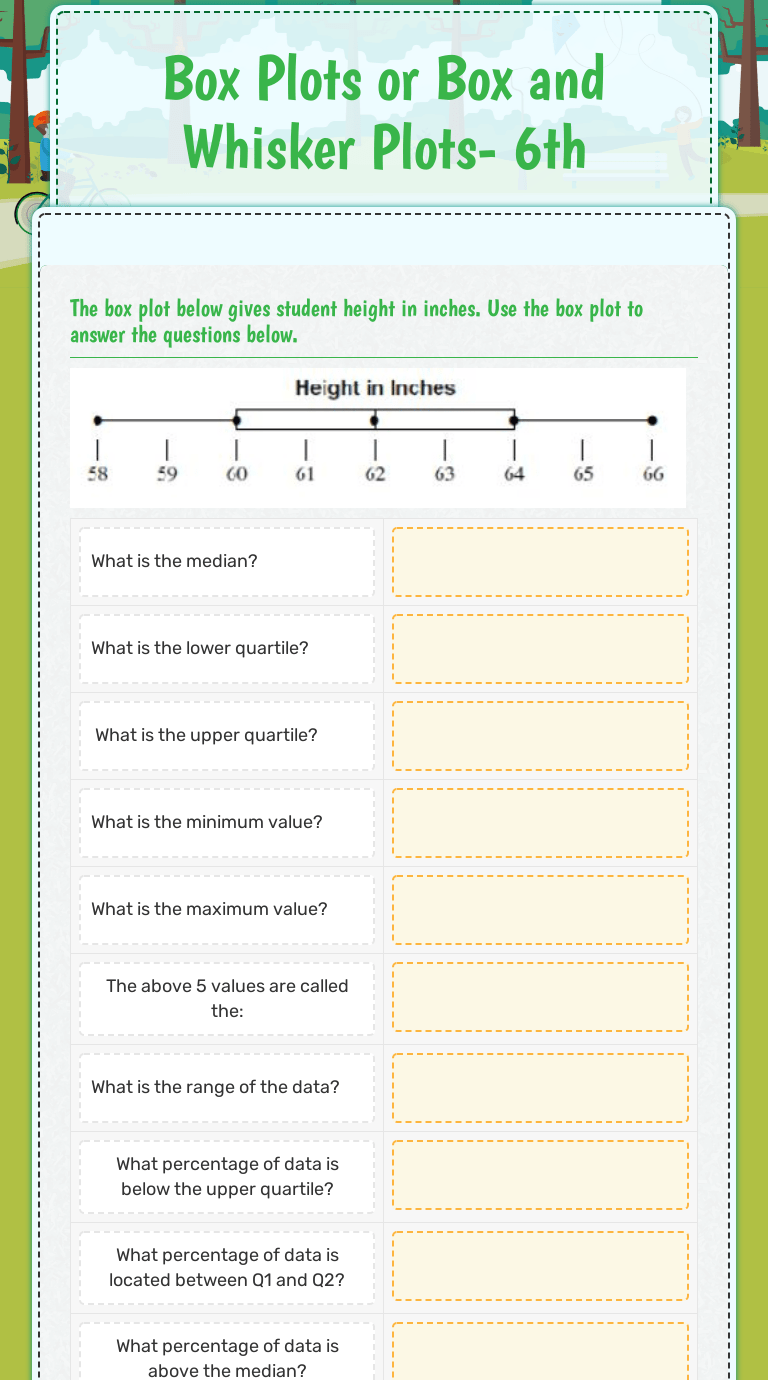 Box Plots or Box and Whisker Plots 6th Interactive Worksheet by Amy