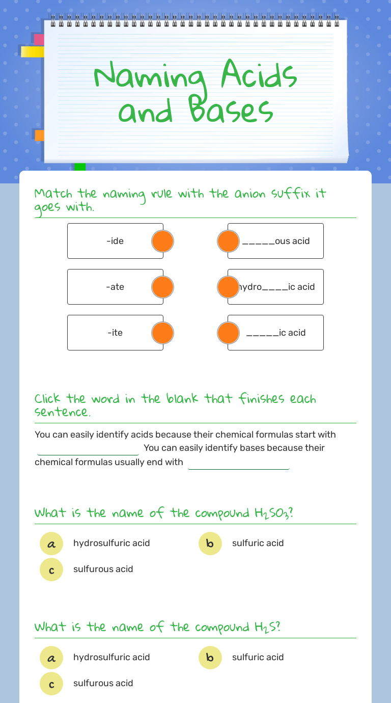 Naming Acids and Bases Interactive Worksheet by Tanner Winesett