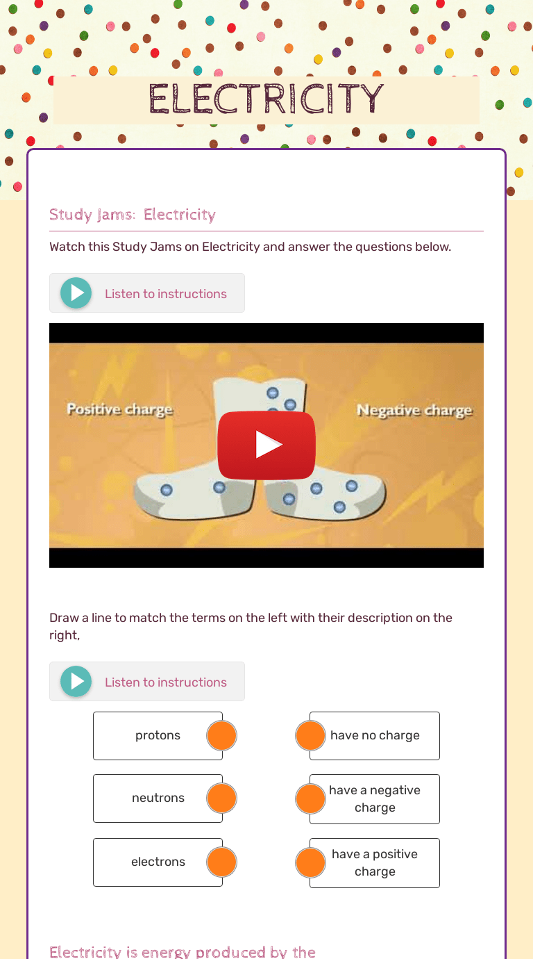 ELECTRICITY Interactive Worksheet by Melody Gilson Wizer.me