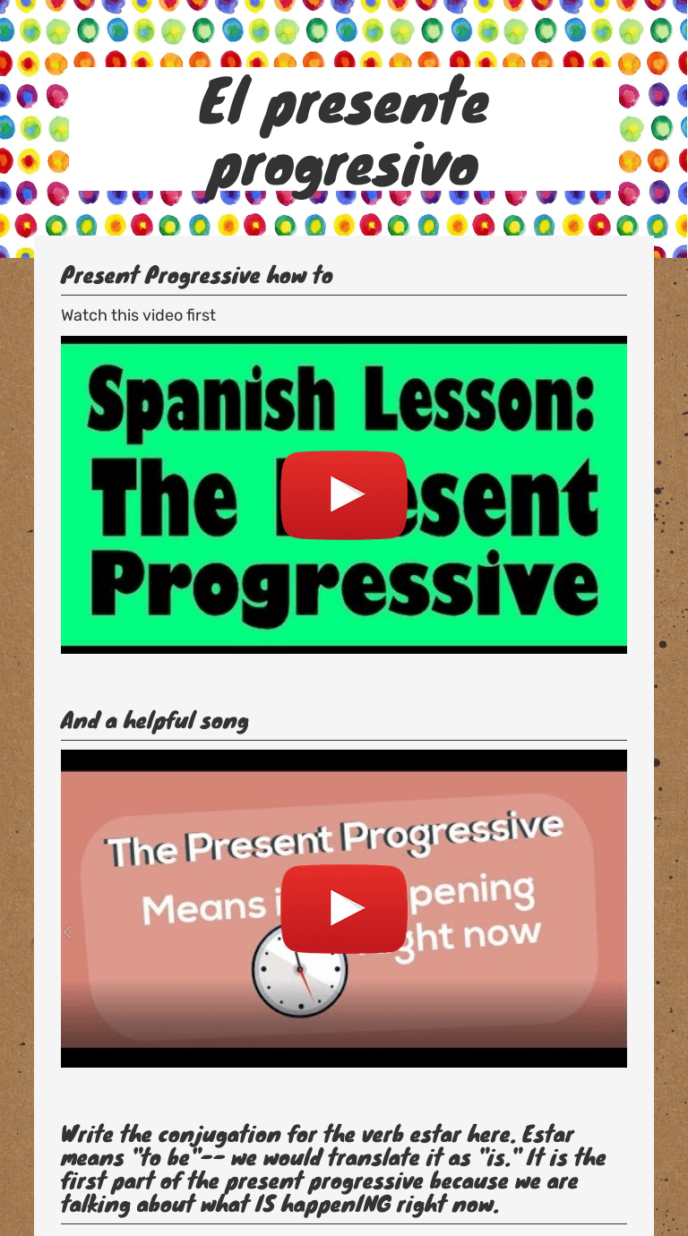 El presente progresivo | Interactive Worksheet by Emily Harris-Henry