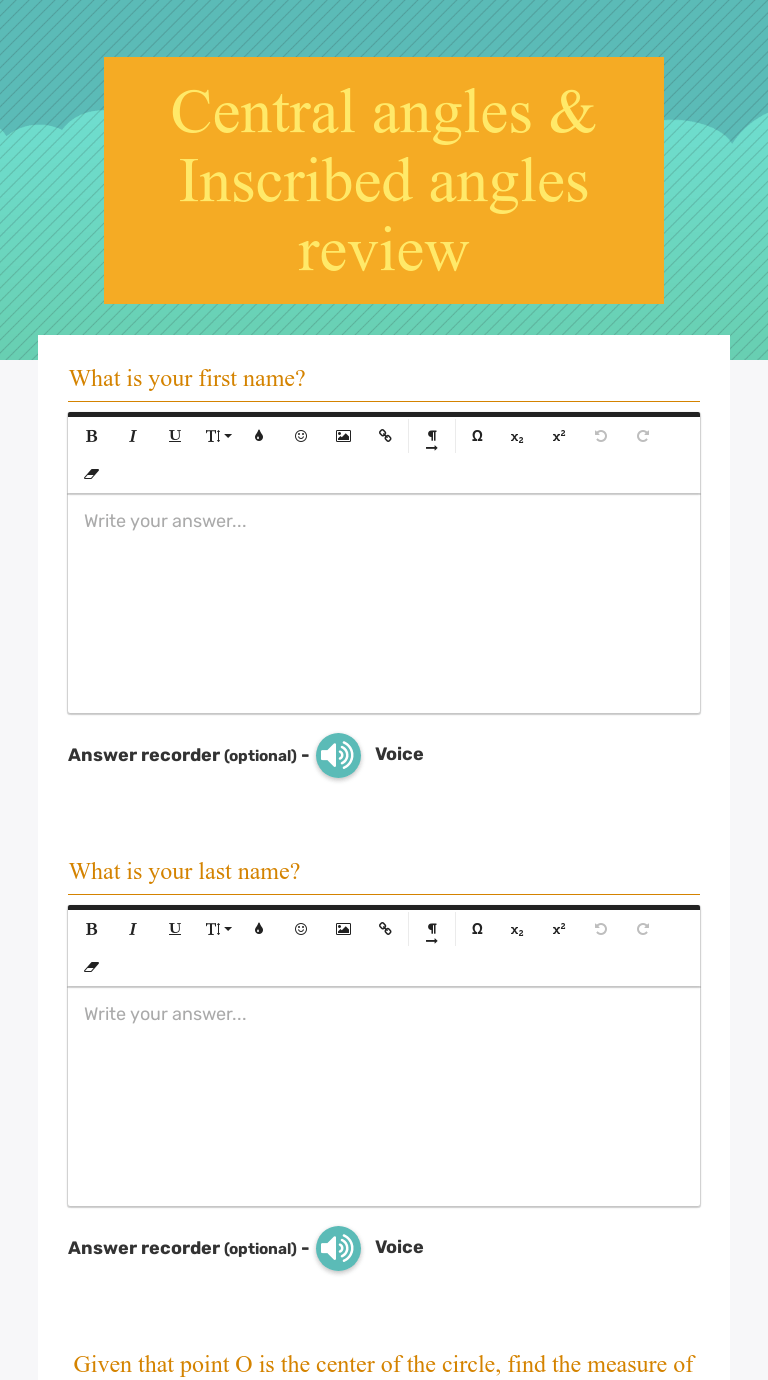 Central angles & Inscribed angles review | Interactive Worksheet by