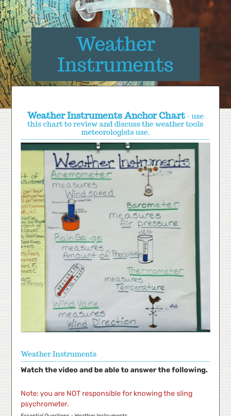 Weather Instruments Interactive Worksheet by Jessica Trent Wizer.me