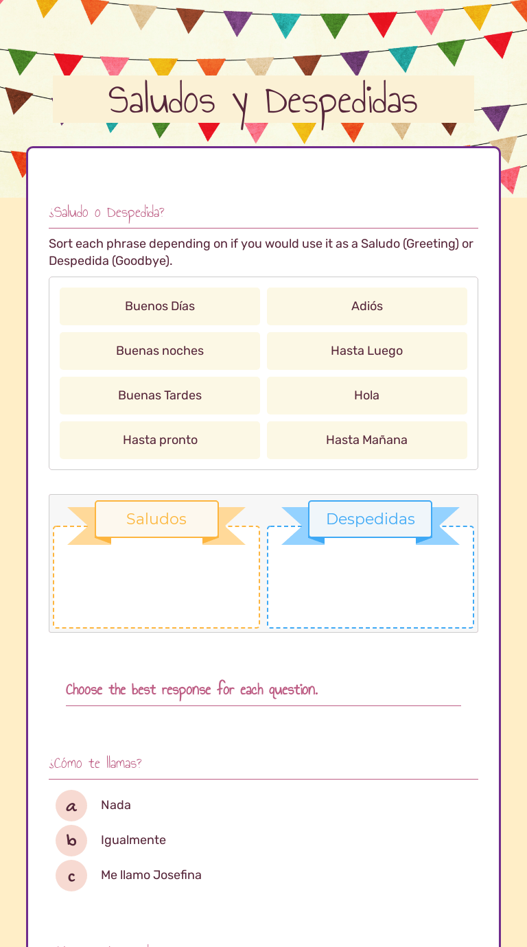 Saludos y Despedidas Interactive Worksheet by Liz Brisson Wizer.me