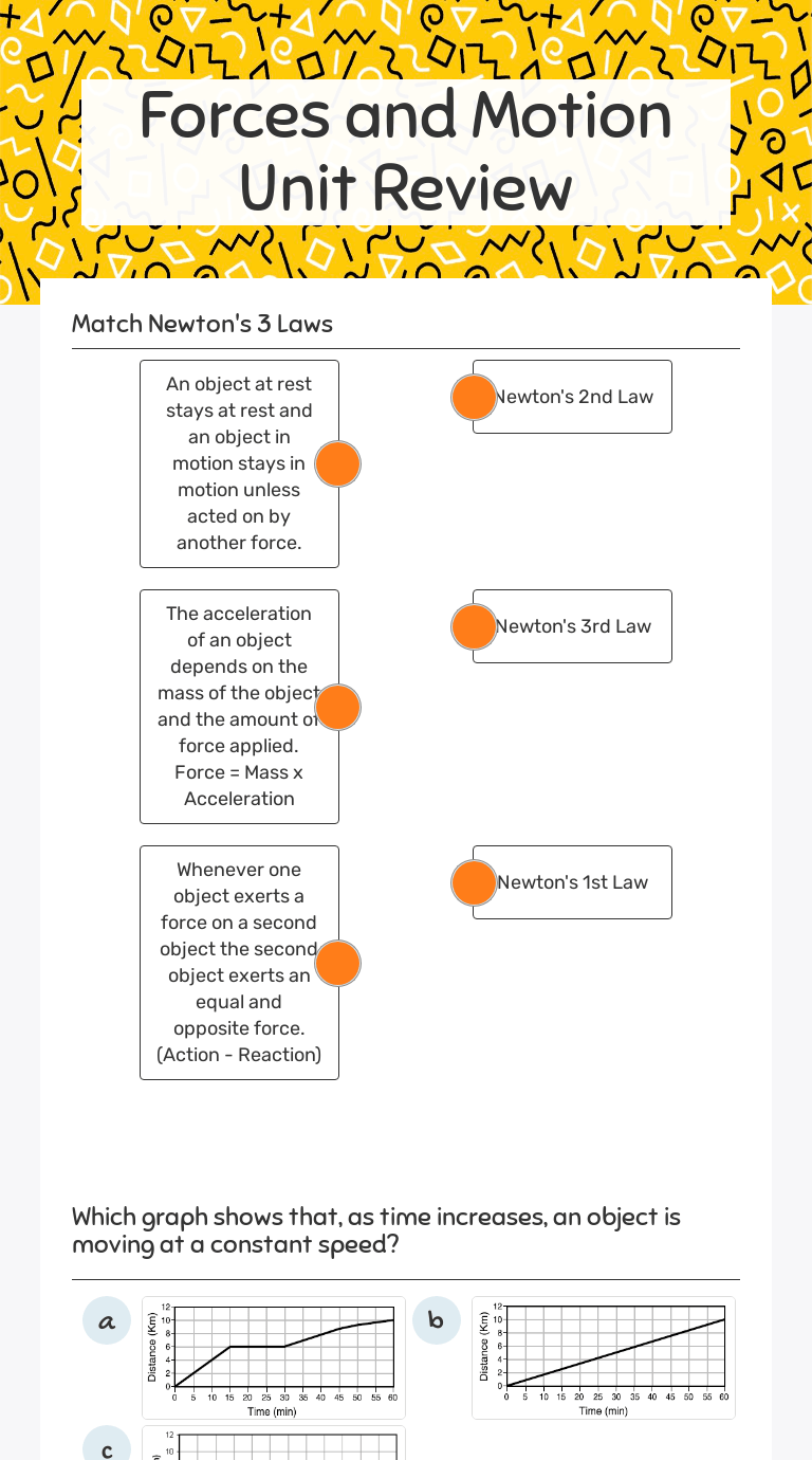 Forces and Motion Unit Review Interactive Worksheet by Holly Edelenbos Wizer.me