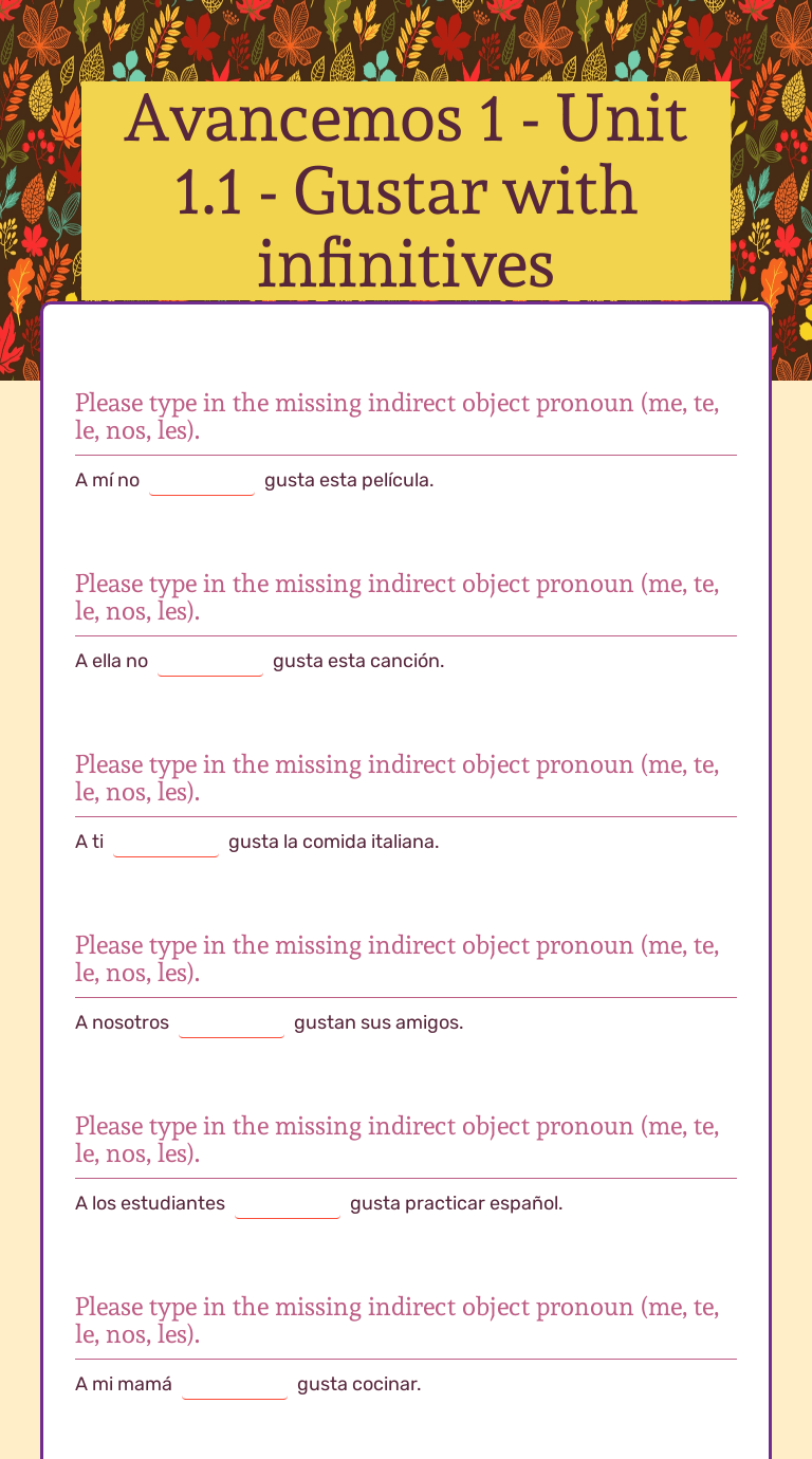 Avancemos 1 - Unit 1.1 - Gustar with infinitives | Interactive