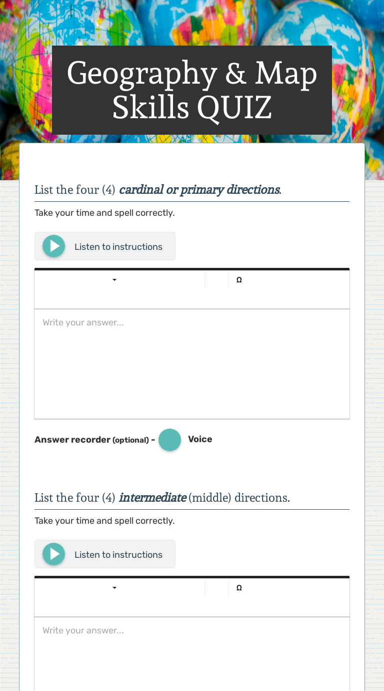 Geography & Map Skills QUIZ Interactive Worksheet by Sandi Gackenbach