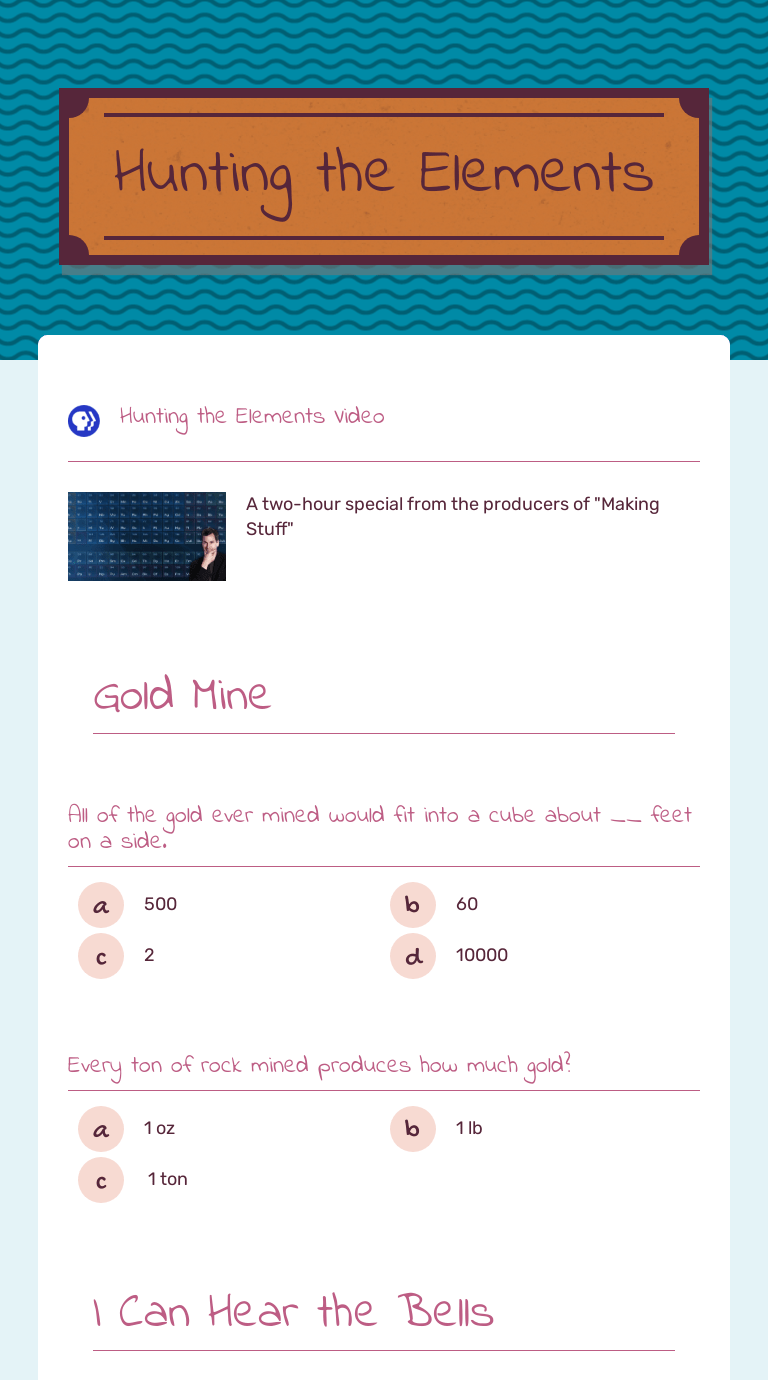 Hunting The Elements Video Worksheet