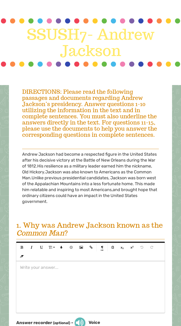 SSUSH7- Andrew Jackson | Interactive Worksheet by Amy Ponder | Wizer.me