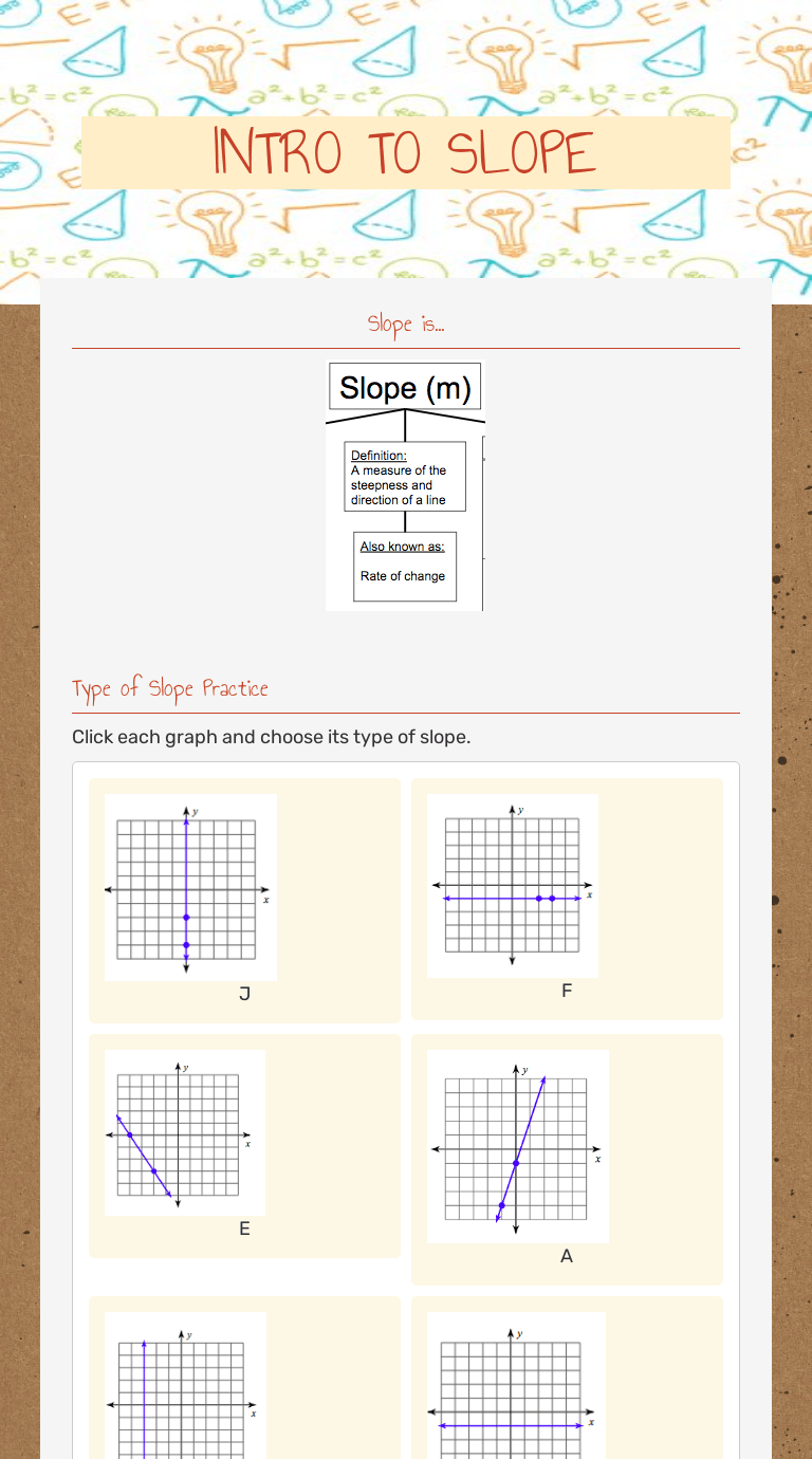 INTRO TO SLOPE | Interactive Worksheet by Deena Melvin | Wizer.me