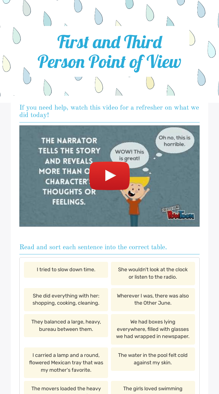 First and Third Person Point of View | Interactive Worksheet by