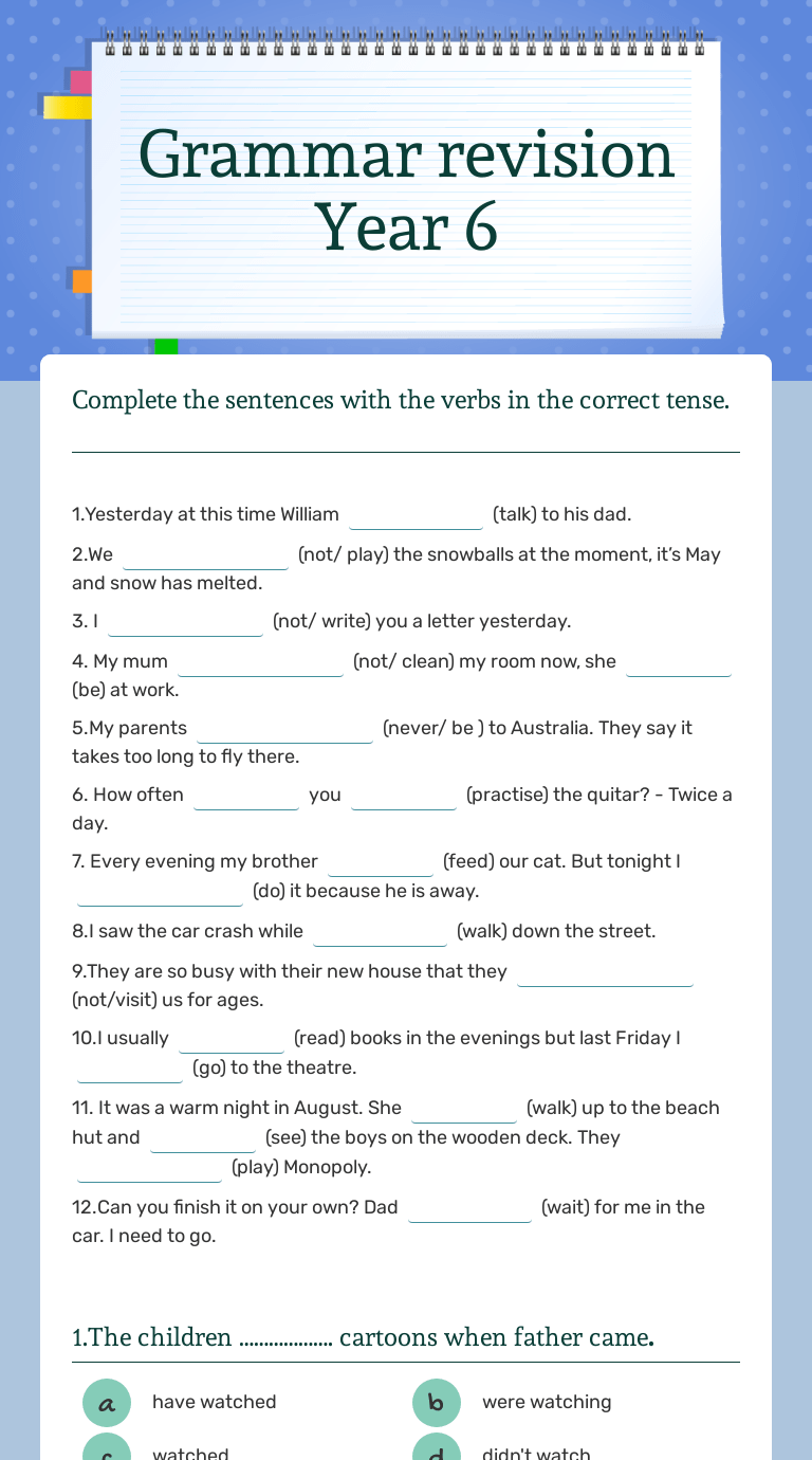 Grammar revision Year 6 Interactive Worksheet by Dragana Dragas