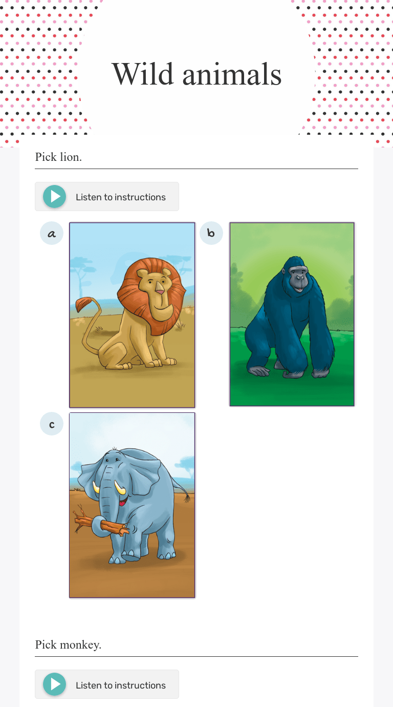 Wild animals Interactive Worksheet by Anna Kwiatkowska Wizer.me