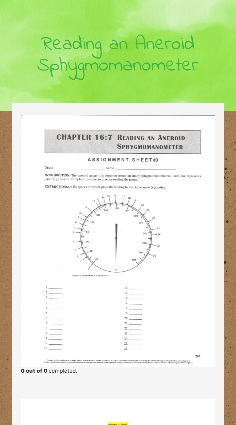 Reading A Sphygmomanometer Worksheet Math Problem To Print