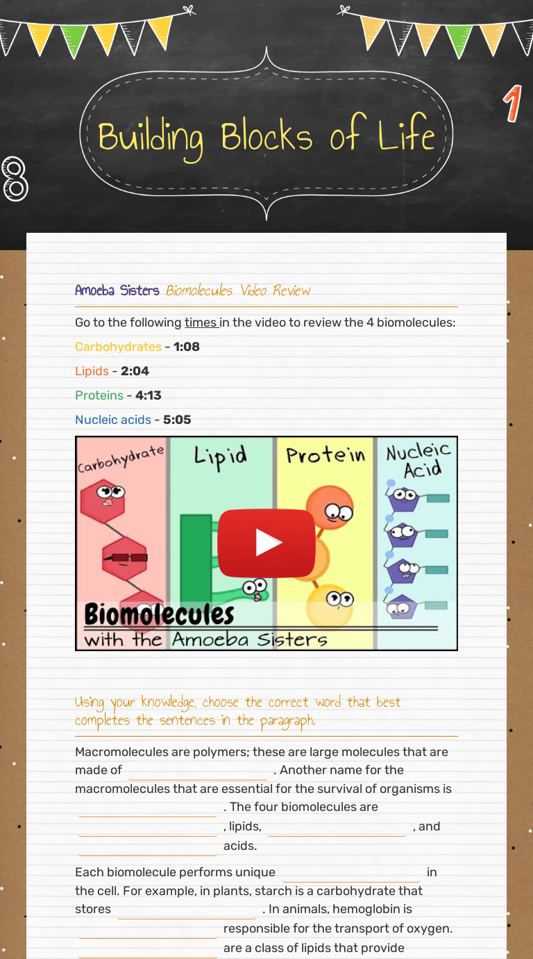 Building Blocks of Life Interactive Worksheet by Jenniffer Riley Wizer.me