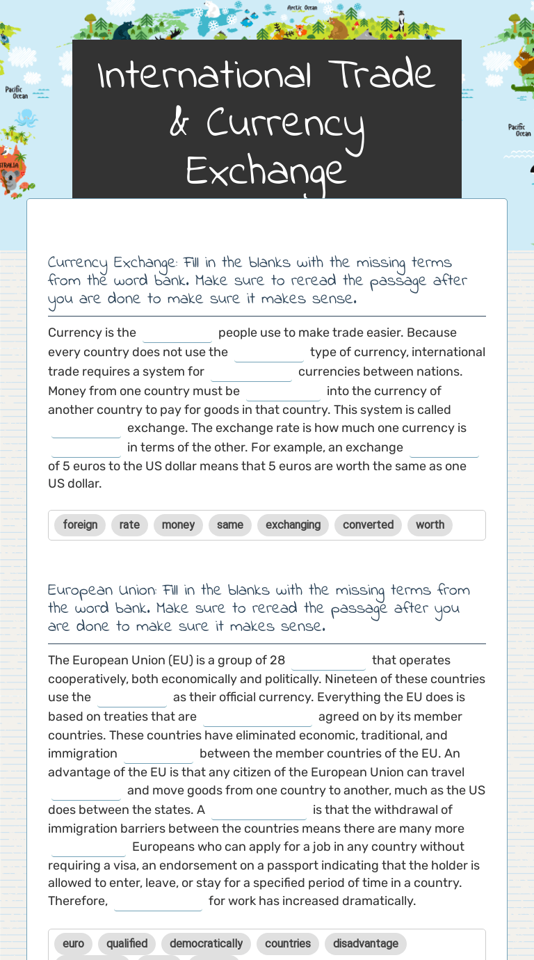 International Trade & Currency Exchange Interactive Worksheet by Deborah Avis Wizer.me
