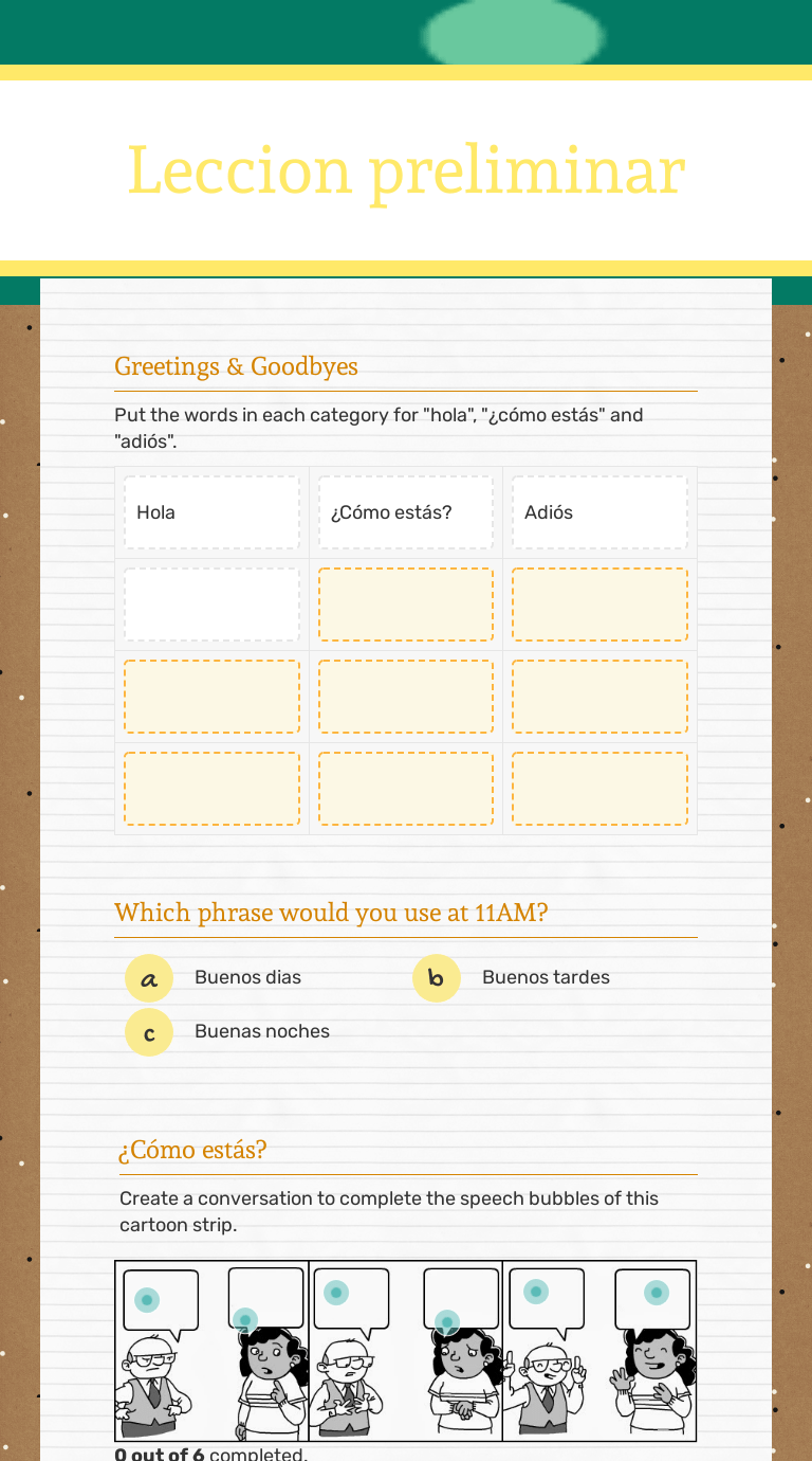 Leccion preliminar Interactive Worksheet by Marilyn Norena Wizer.me