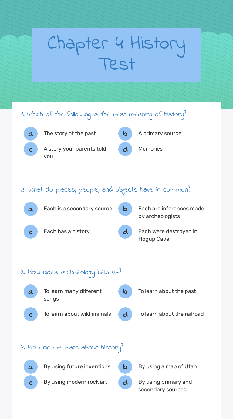 Chapter 4 History Test Interactive Worksheet by Lindsay Dowd Wizer.me