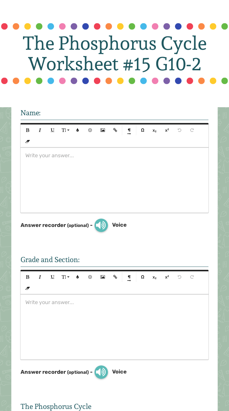 The Phosphorus Cycle Worksheet 15 G102 Interactive Worksheet by