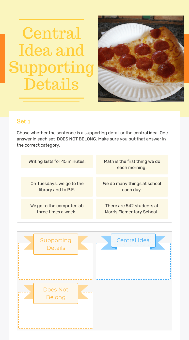 Central Idea and Supporting Details Interactive Worksheet by Alia