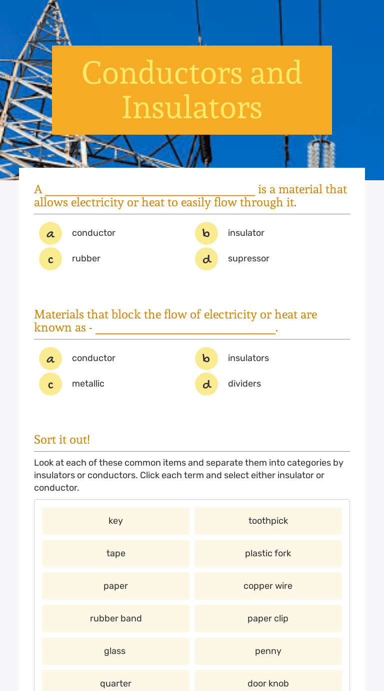 Conductors and Insulators Interactive Worksheet by Leighanne Palinkas