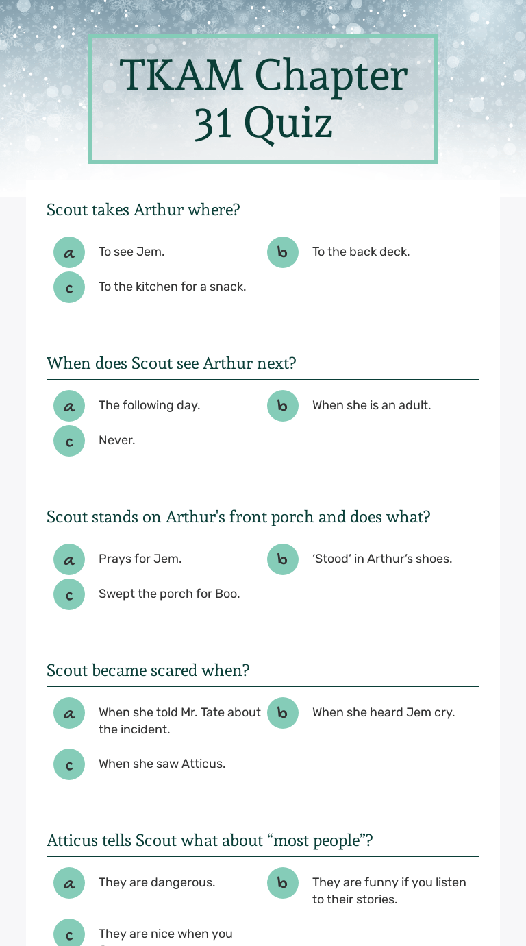 TKAM Chapter 31 Quiz Interactive Worksheet by Kurt Wells Wizer.me