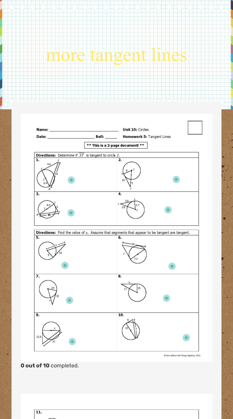 more tangent lines Interactive Worksheet by Kim Longest Wizer.me