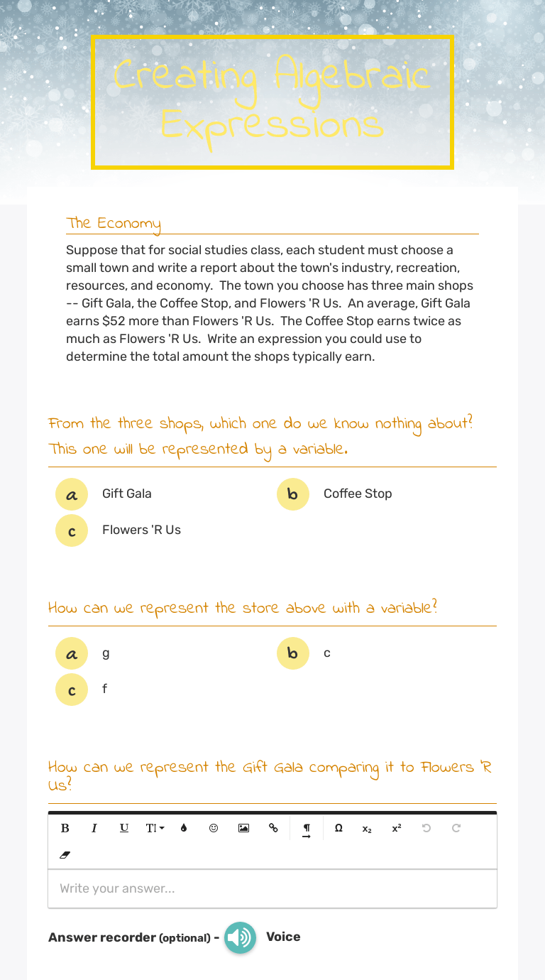 Creating Algebraic Expressions Interactive Worksheet Wizer.me