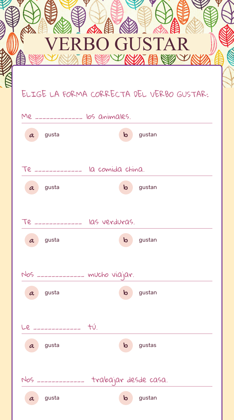 VERBO GUSTAR | Interactive Worksheet by Dubravka Zakarija Bračić | Wizer.me