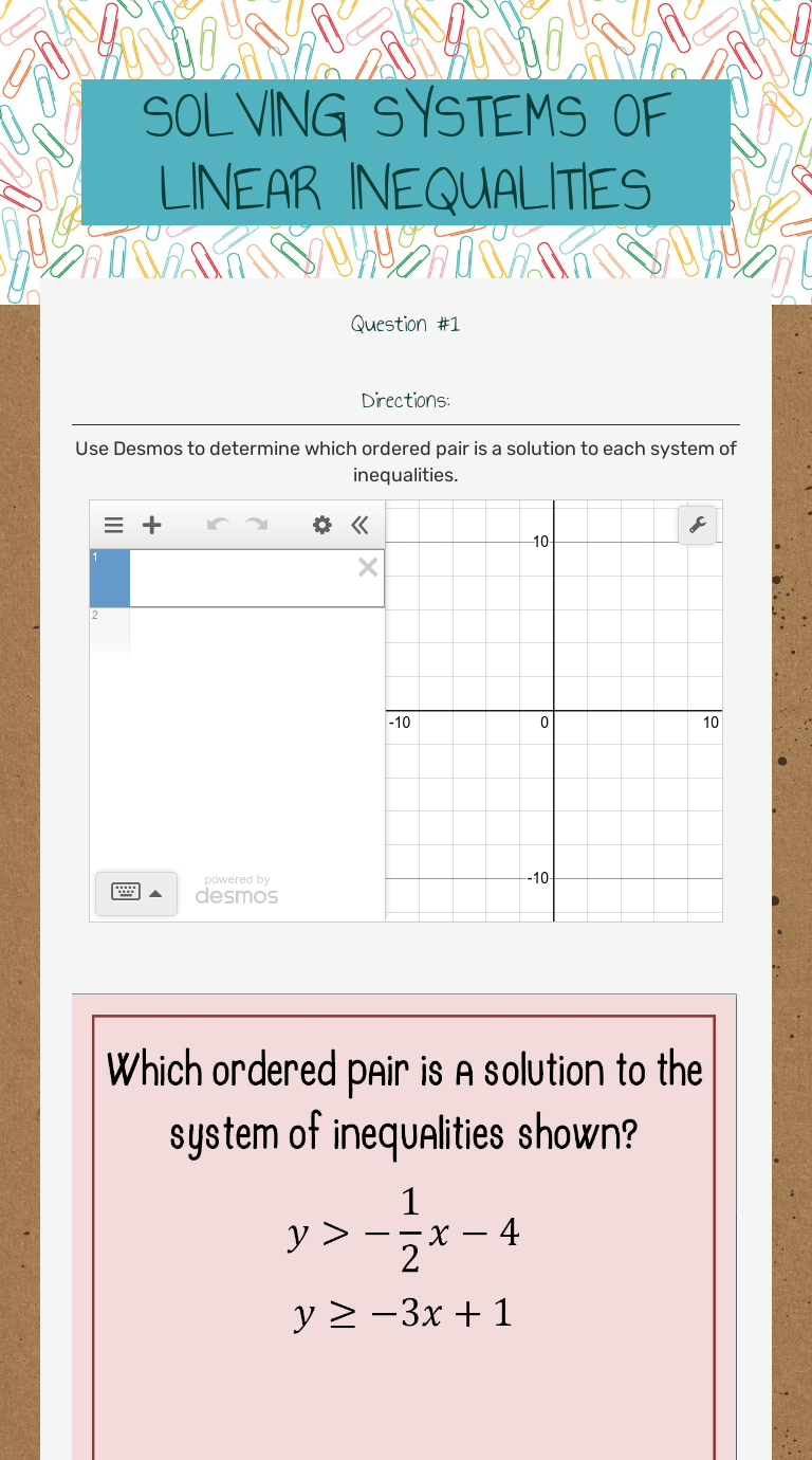 SOLVING SYSTEMS OF LINEAR INEQUALITIES | Interactive Worksheet by