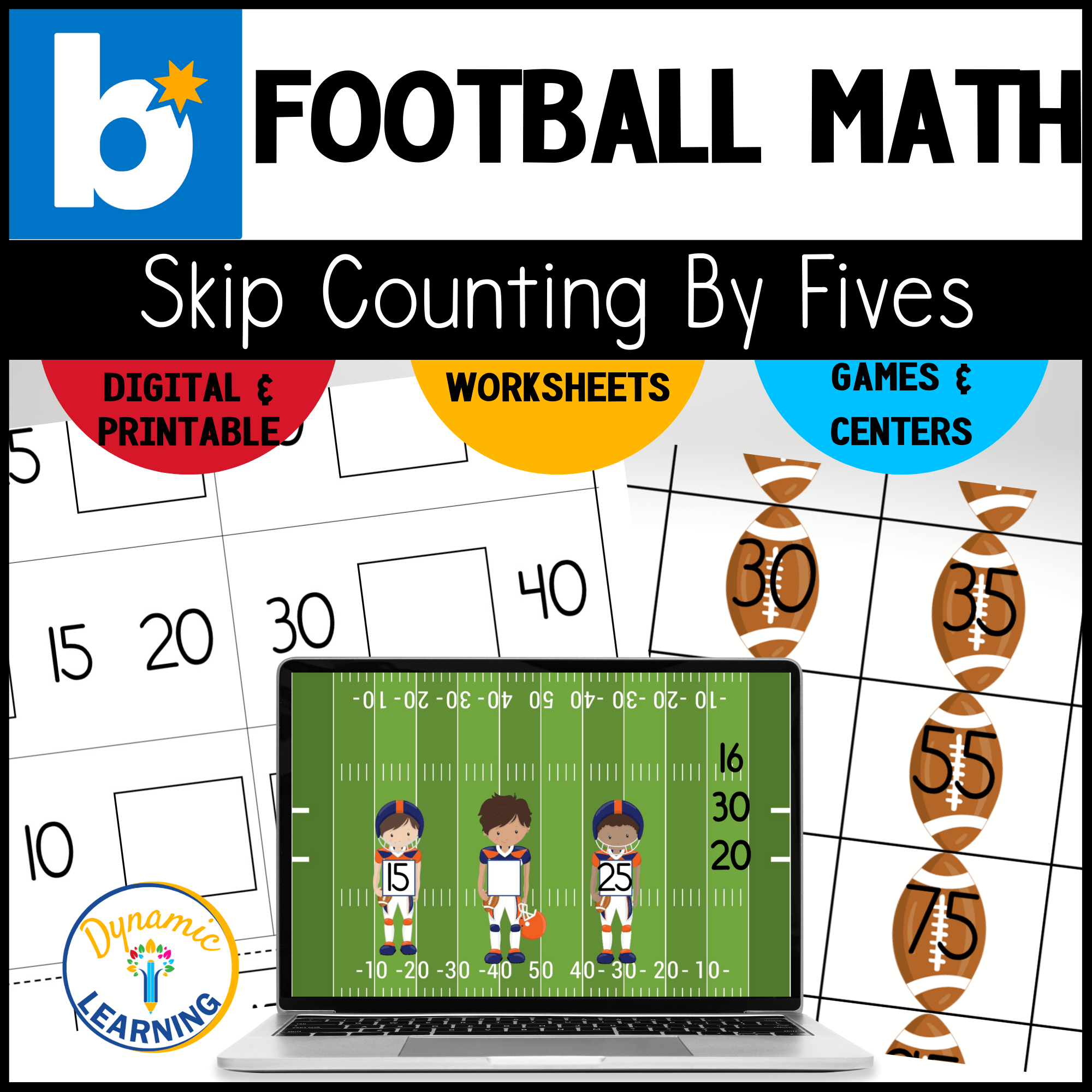 Football Math Skip Count by Fives Boom Cards Dynamic Learning