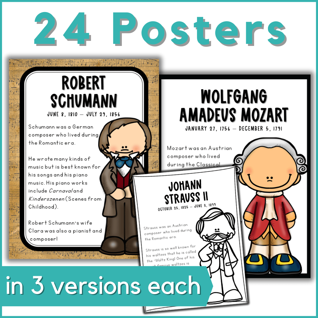 Classical Music Composers Bulletin Board Posters & Worksheets