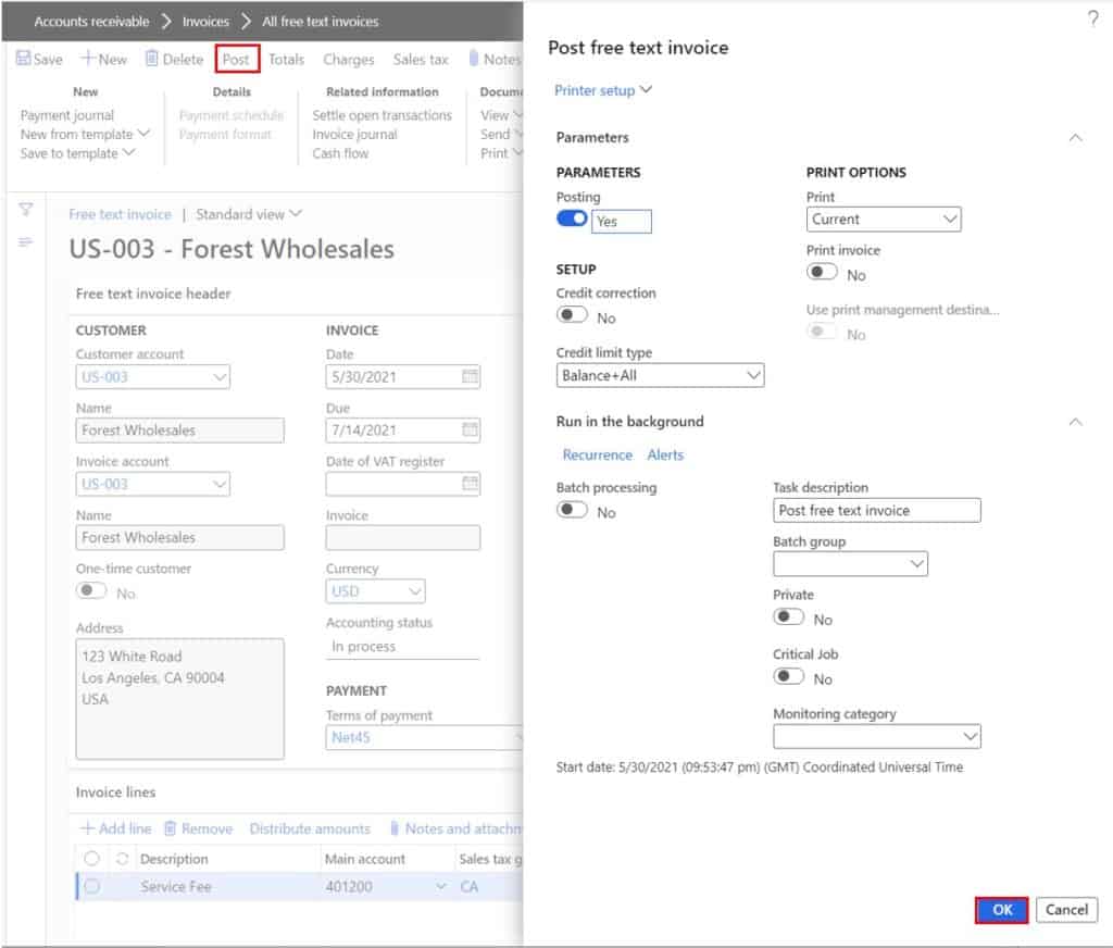 Process a Free Text Invoice Dynamics 365 Finance and Operations