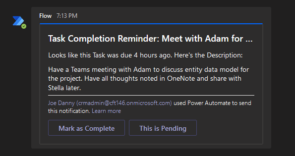 Task Completion reminder using Flow Bot in Microsoft Teams | Power 