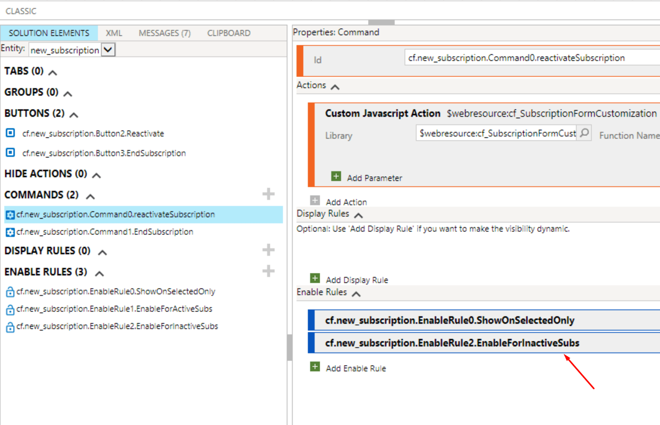 Show ribbon button only on selected subgrid of the same entity