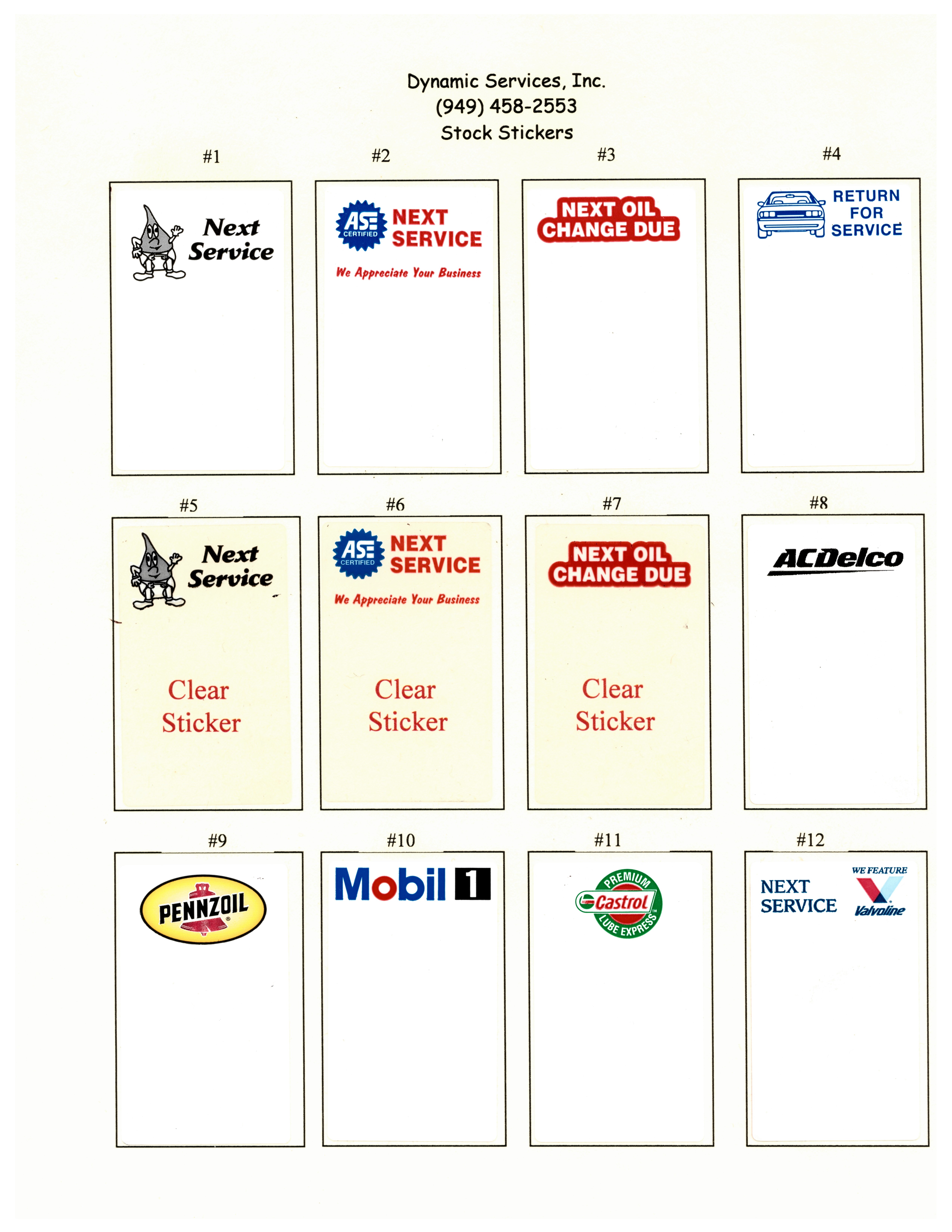 OIL CHANGE STICKERS A Complete Oil Change Reminder Solution