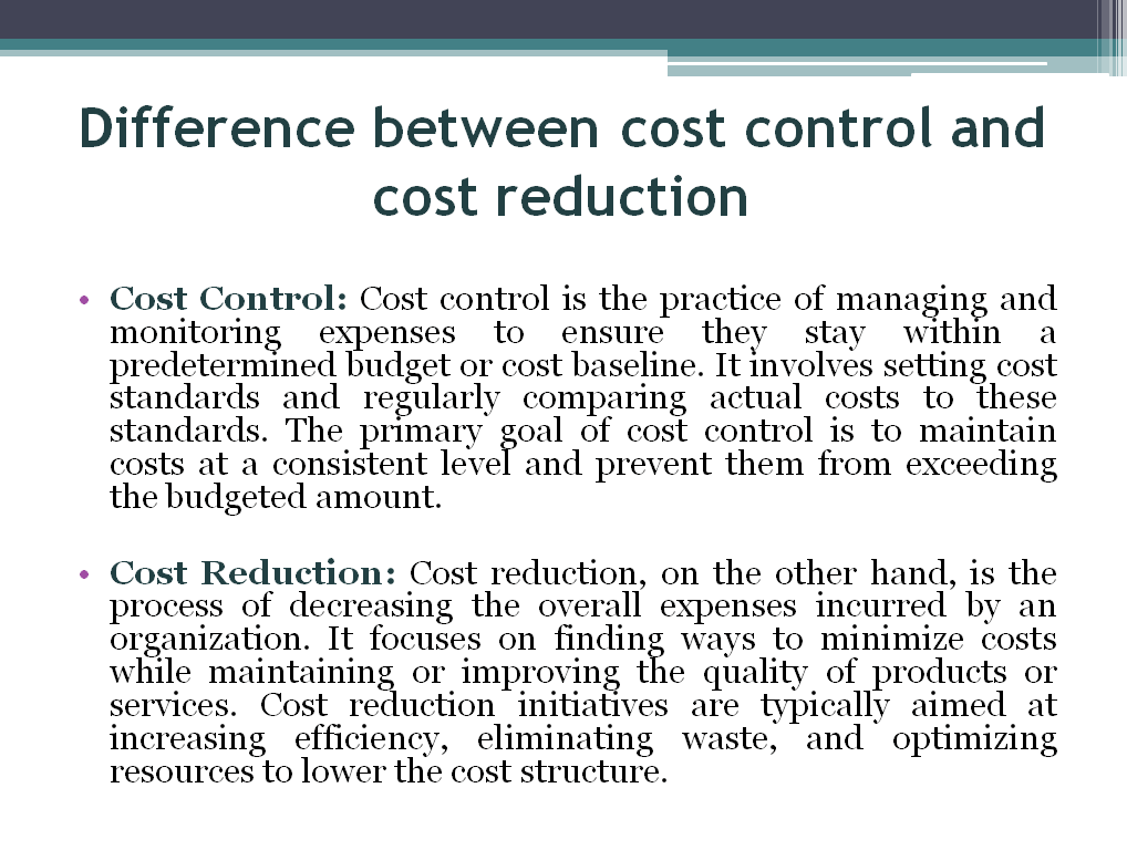 Difference between Cost Control and Cost Reduction